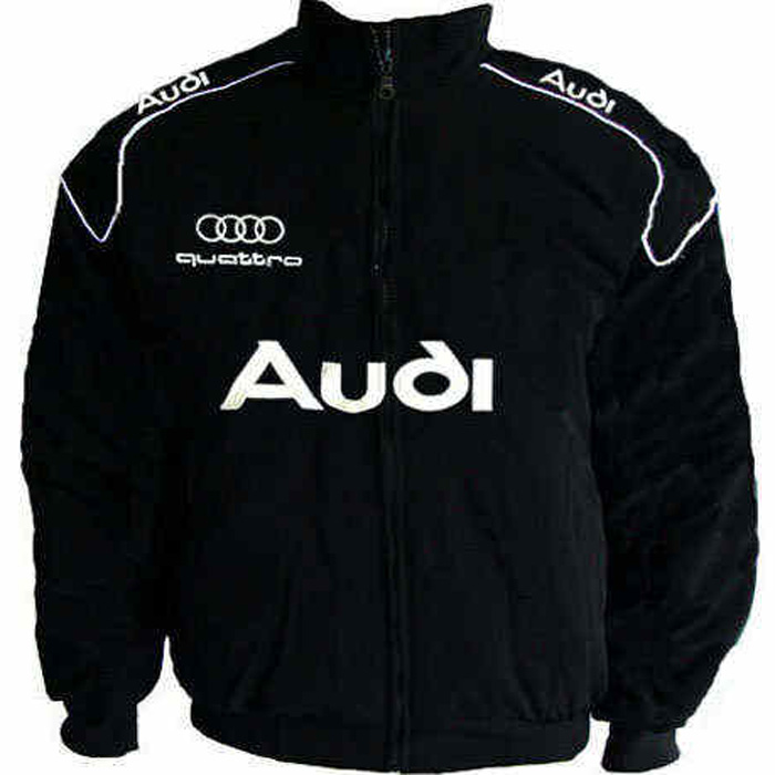 Race Car Jackets. Audi Quattro Racing Jacket Black with White Embroideries