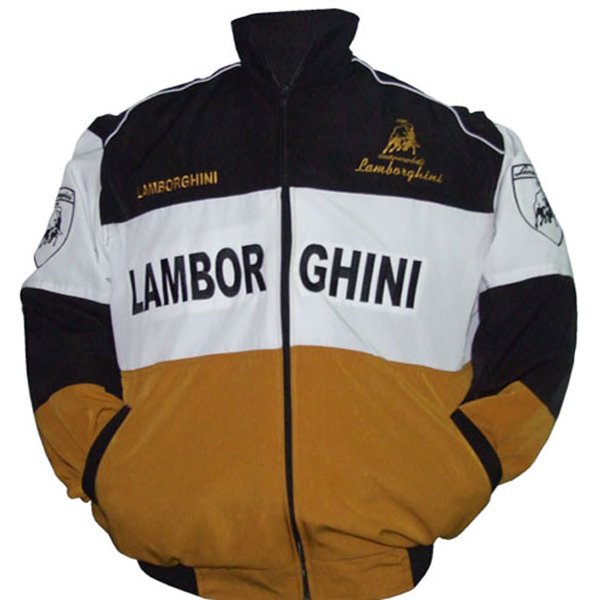 Race Car Jackets. Lamborghini Automobili Racing Jacket Black White and Brown