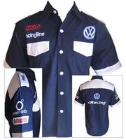 VW Volkswagen Racing Crew Shirt Dark Blue and White